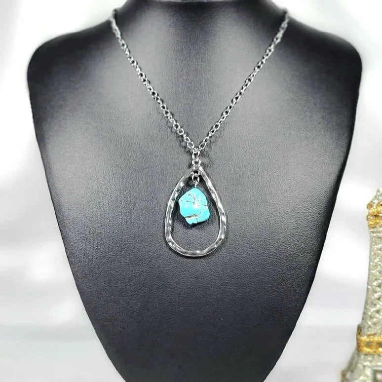 Teardrop-Shaped Faux Turquoise Stone Necklace, Southwestern Inspired Pendant, Versatile & Easy-to-Pair Jewelry, Talisman of Protection