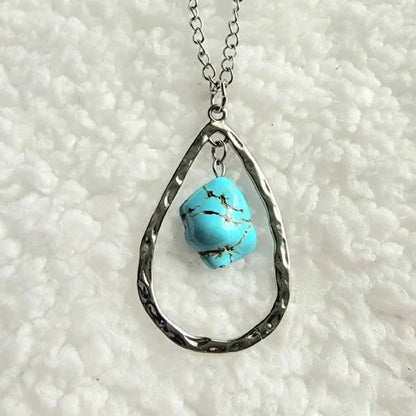 Teardrop-Shaped Faux Turquoise Stone Necklace, Southwestern Inspired Pendant, Versatile & Easy-to-Pair Jewelry, Talisman of Protection