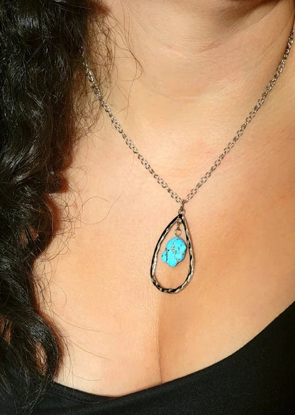 Teardrop-Shaped Faux Turquoise Stone Necklace, Southwestern Inspired Pendant, Versatile & Easy-to-Pair Jewelry, Talisman of Protection