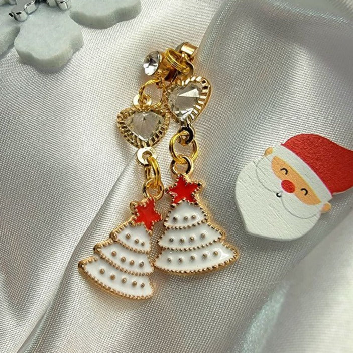 White Christmas Tree Dangle Earrings, Whimsical Holiday Jewelry, Winter Fashion Dangle, Elegant Festive Jewellery, Snowy Sparkling Accessory