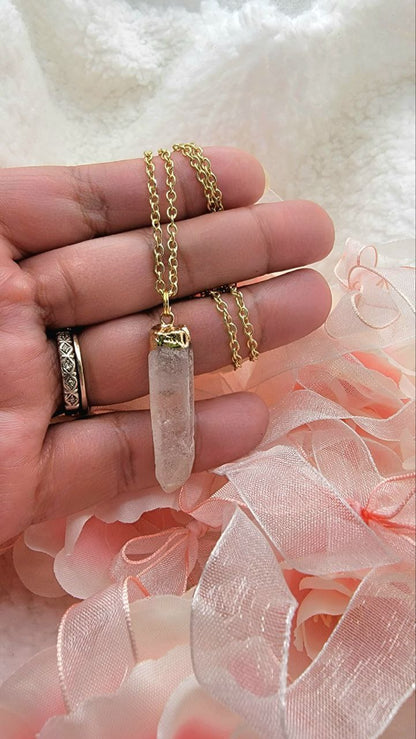 Smokey White Necklace, Elegant Dagger Shaped Crystal Pendant, Minimalist Jewelry for Everyday Wear