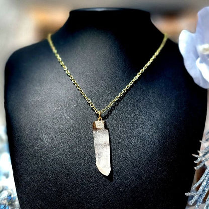 Smokey White Necklace, Elegant Dagger Shaped Crystal Pendant, Minimalist Jewelry for Everyday Wear