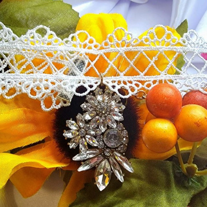 Elegant White Lace Floral Choker, Demure Elegance w/ Sparkling Allure, Day to Night Accessory