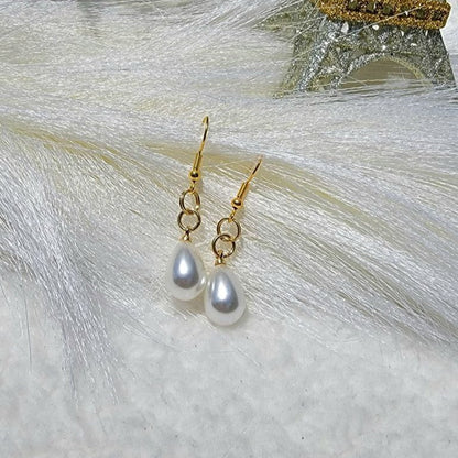 Classic White Faux Pearl Earring, Teardrop Shape Dangle