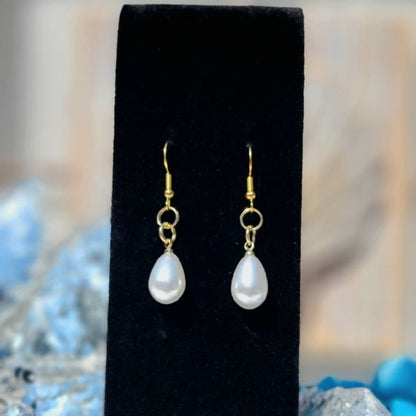 Classic White Faux Pearl Earring, Teardrop Shape Dangle