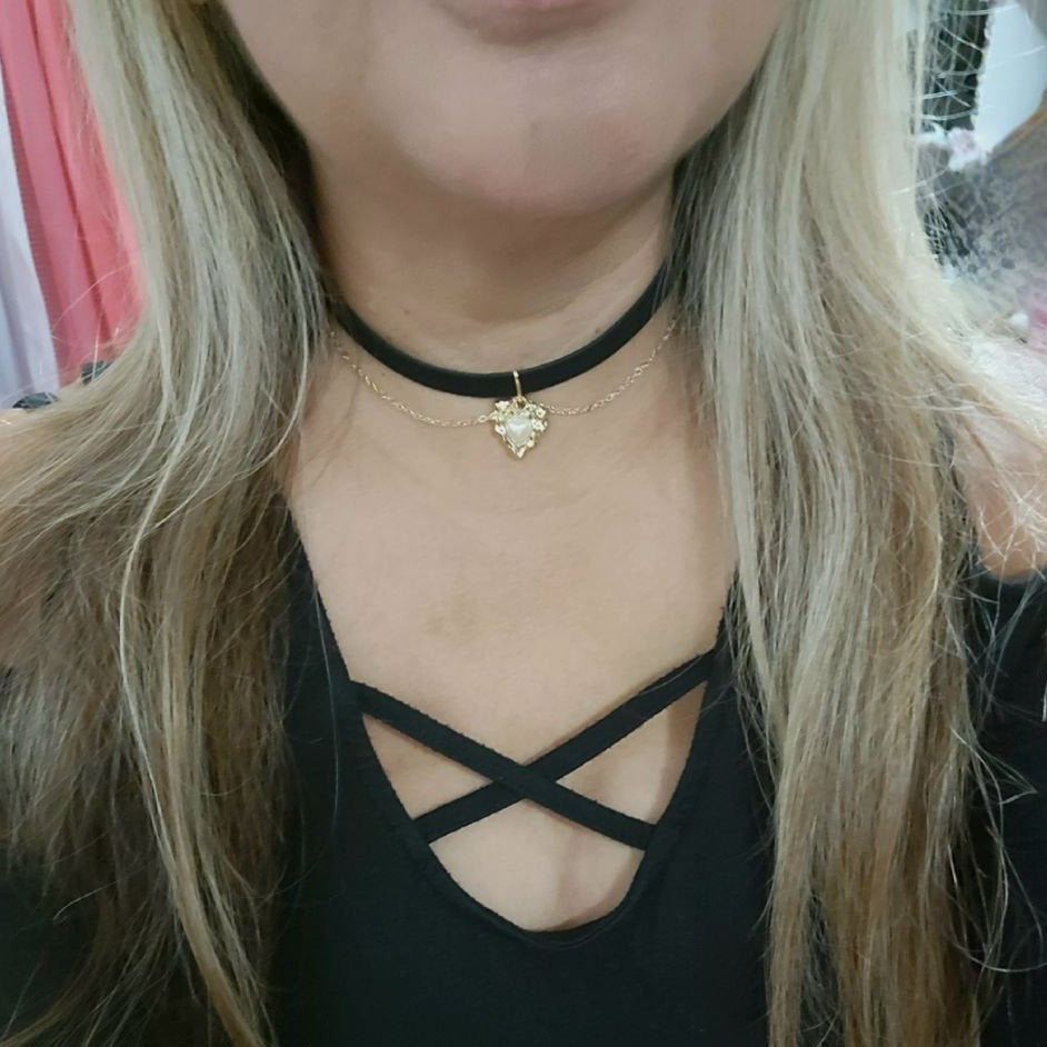 Gargantilla de cadena de oro perla blanca, cordón de terciopelo negro de moda, collar estilo lolita, banda para el cuello elegante, joyería gótica de lujo, alta costura