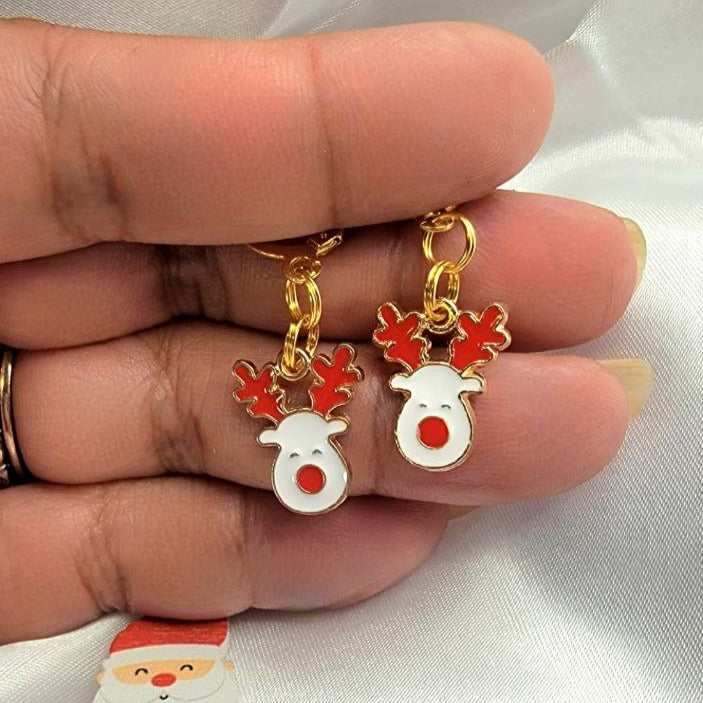 Red and White Rudolph the Red-Nosed Reindeer Earring, Classic Festive Season Dangle