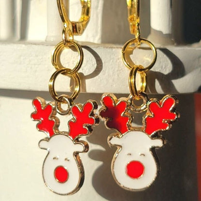 Red and White Rudolph the Red-Nosed Reindeer Earring, Classic Festive Season Dangle