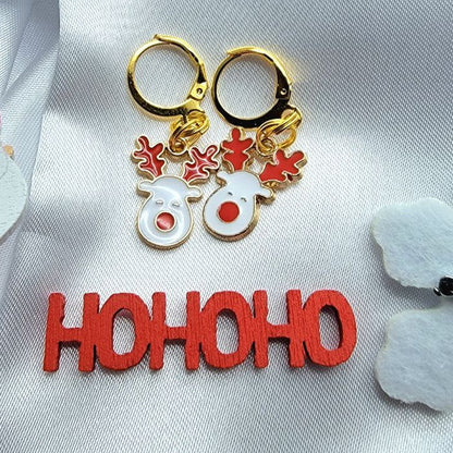 Red and White Rudolph the Red-Nosed Reindeer Earring, Classic Festive Season Dangle