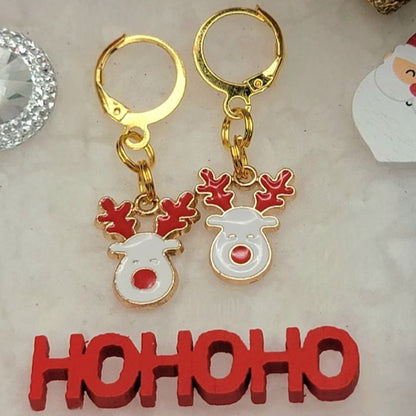 Red and White Rudolph the Red-Nosed Reindeer Earring, Classic Festive Season Dangle