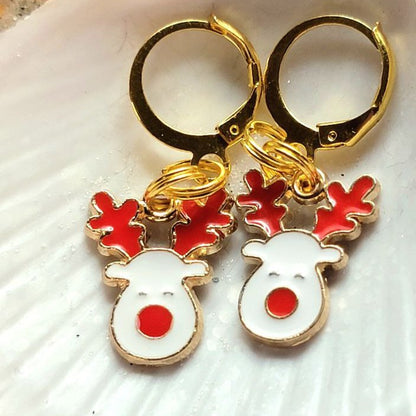 Red and White Rudolph the Red-Nosed Reindeer Earring, Classic Festive Season Dangle