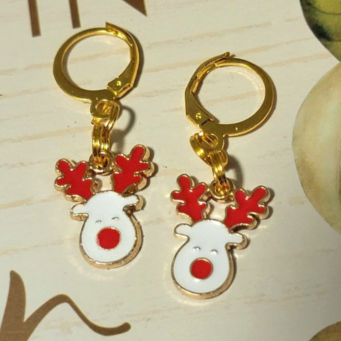 Red and White Rudolph the Red-Nosed Reindeer Earring, Classic Festive Season Dangle