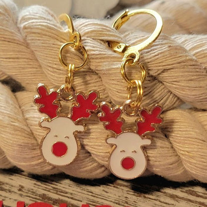 Red and White Rudolph the Red-Nosed Reindeer Earring, Classic Festive Season Dangle