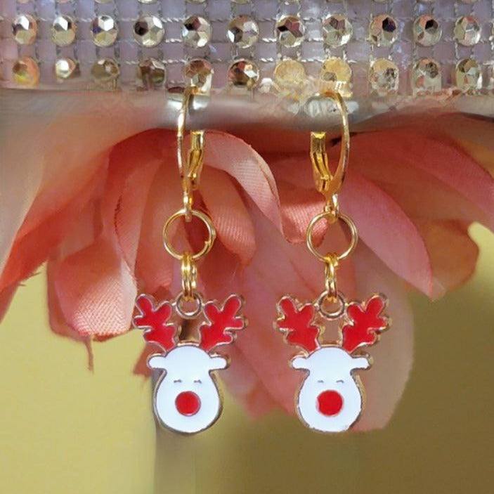 Red and White Rudolph the Red-Nosed Reindeer Earring, Classic Festive Season Dangle