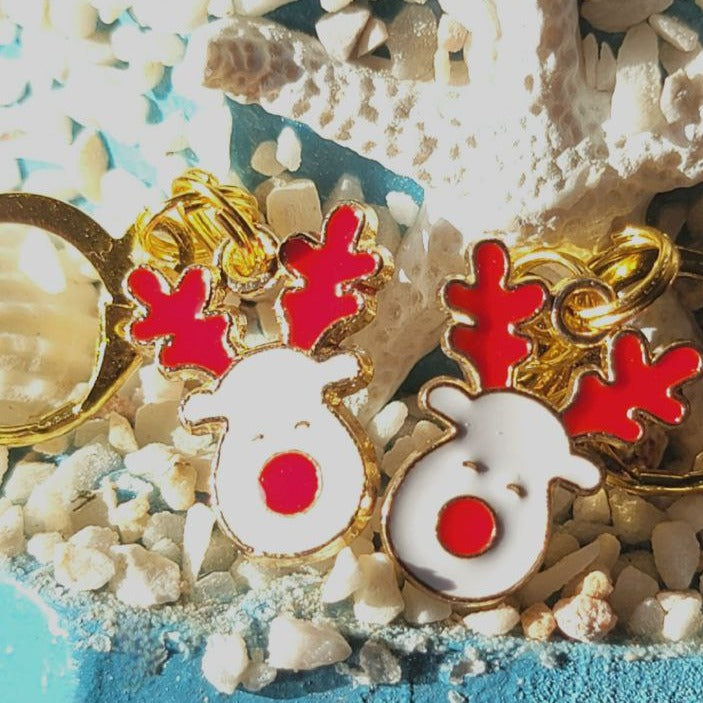 Red and White Rudolph the Red-Nosed Reindeer Earring, Classic Festive Season Dangle