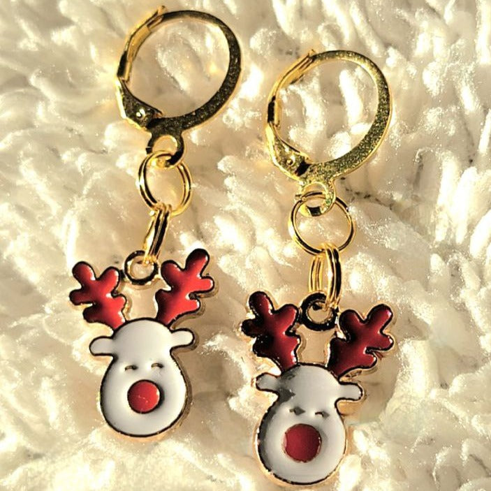 Red and White Rudolph the Red-Nosed Reindeer Earring, Classic Festive Season Dangle