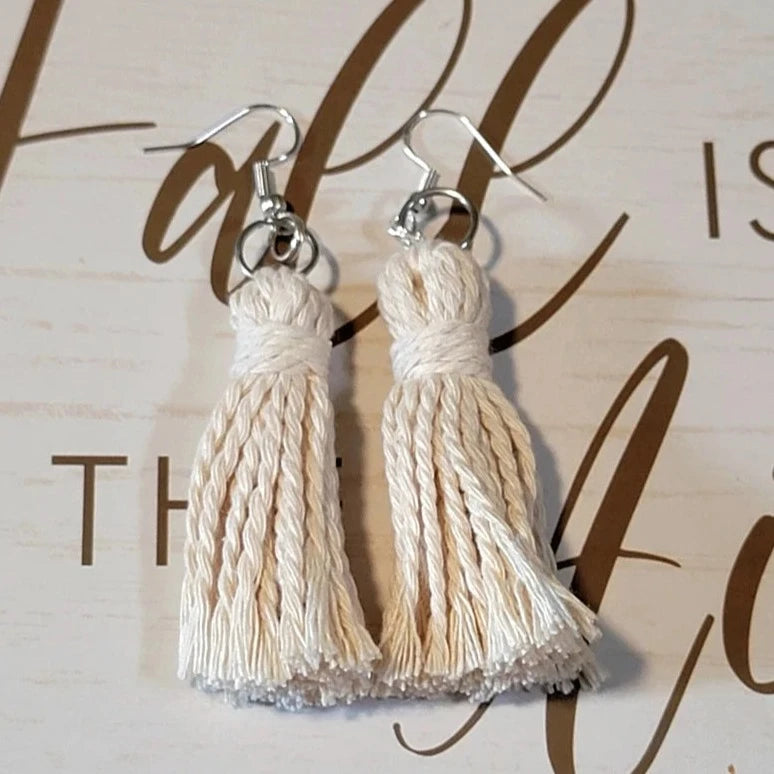 Cream Boho-Inspired Tassel Earring, Stylish Lightweight Dangle