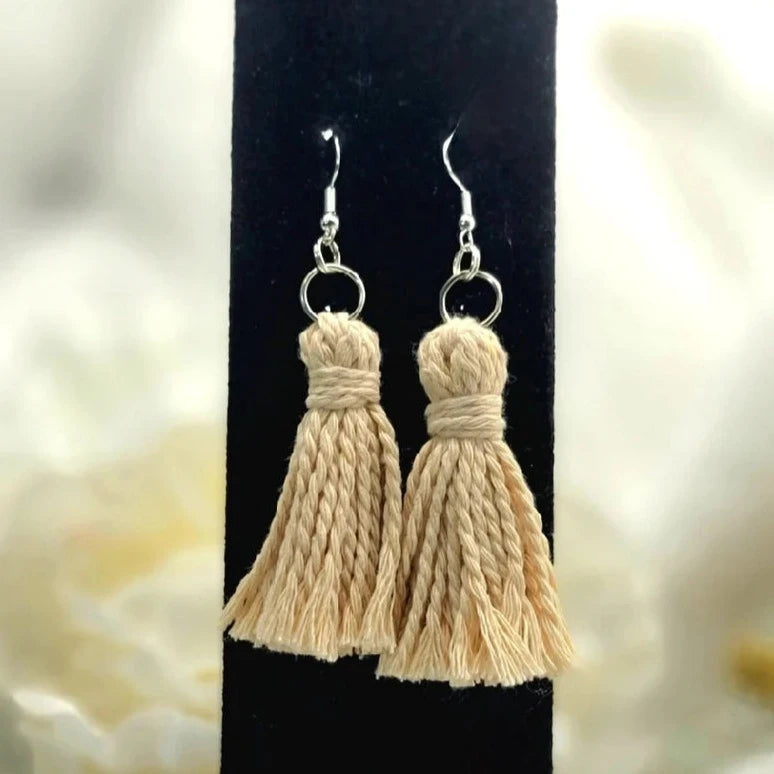 Cream Boho-Inspired Tassel Earring, Stylish Lightweight Dangle