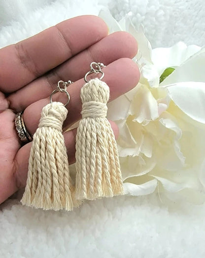 Cream Boho-Inspired Tassel Earring, Stylish Lightweight Dangle