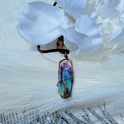 Copper Wire Wrapped Rose Quartz Crystal, Meditation Jewelry, Mystical Gemstone