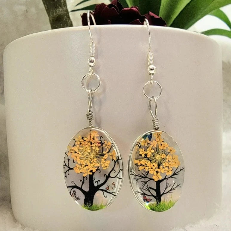 Yellow Orange Flowers Earring, Resin Pressed Floral Jewelry, Naturally Preserved Dangles, Nature Inspired Jewellery, Plant Lover Gift