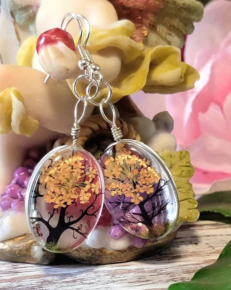 Yellow Orange Flowers Earring, Resin Pressed Floral Jewelry, Naturally Preserved Dangles, Nature Inspired Jewellery, Plant Lover Gift