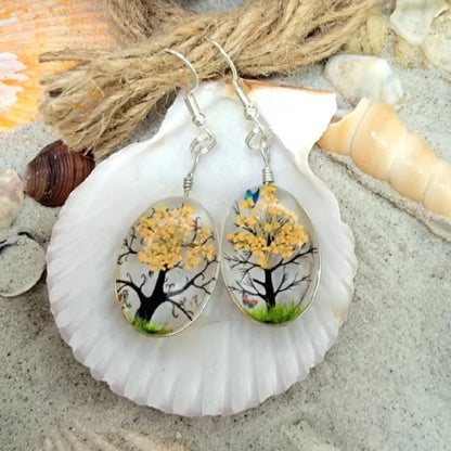 Yellow Orange Flowers Earring, Resin Pressed Floral Jewelry, Naturally Preserved Dangles, Nature Inspired Jewellery, Plant Lover Gift