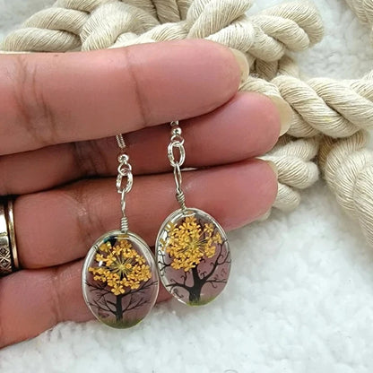 Yellow Orange Flowers Earring, Resin Pressed Floral Jewelry, Naturally Preserved Dangles, Nature Inspired Jewellery, Plant Lover Gift