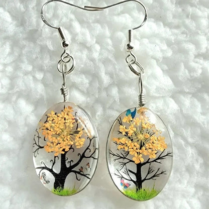 Yellow Orange Flowers Earring, Resin Pressed Floral Jewelry, Naturally Preserved Dangles, Nature Inspired Jewellery, Plant Lover Gift