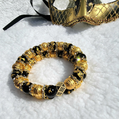 Black and Gold Dragon Bracelet, Dragon Flying Design