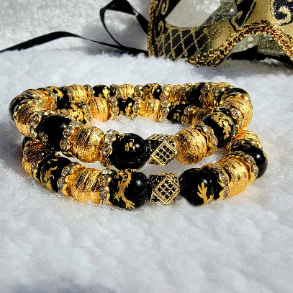 Black and Gold Dragon Bracelet, Dragon Flying Design