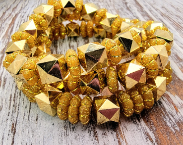 Bold Antique Gold Colored Geometric Beaded Bracelet, Versatile Wristlet for Forman & Casual Wear