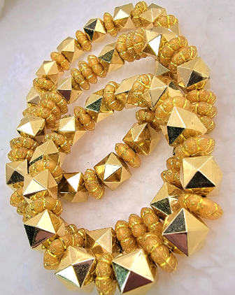 Bold Antique Gold Colored Geometric Beaded Bracelet, Versatile Wristlet for Forman & Casual Wear