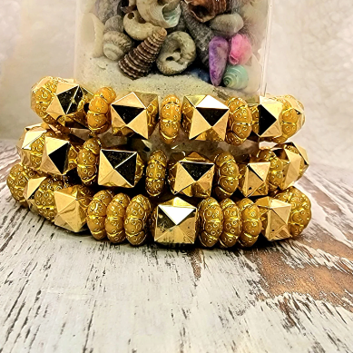 Bold Antique Gold Colored Geometric Beaded Bracelet, Versatile Wristlet for Forman & Casual Wear