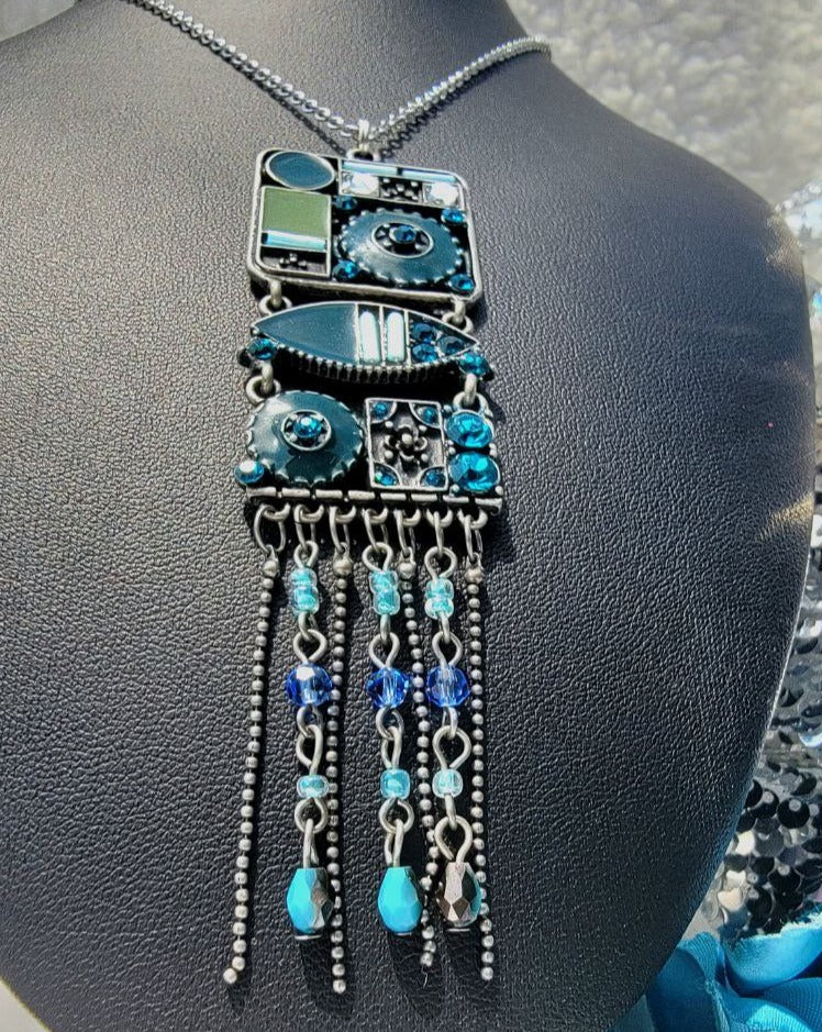 Cascading Silver & Turquoise Tassel Necklace