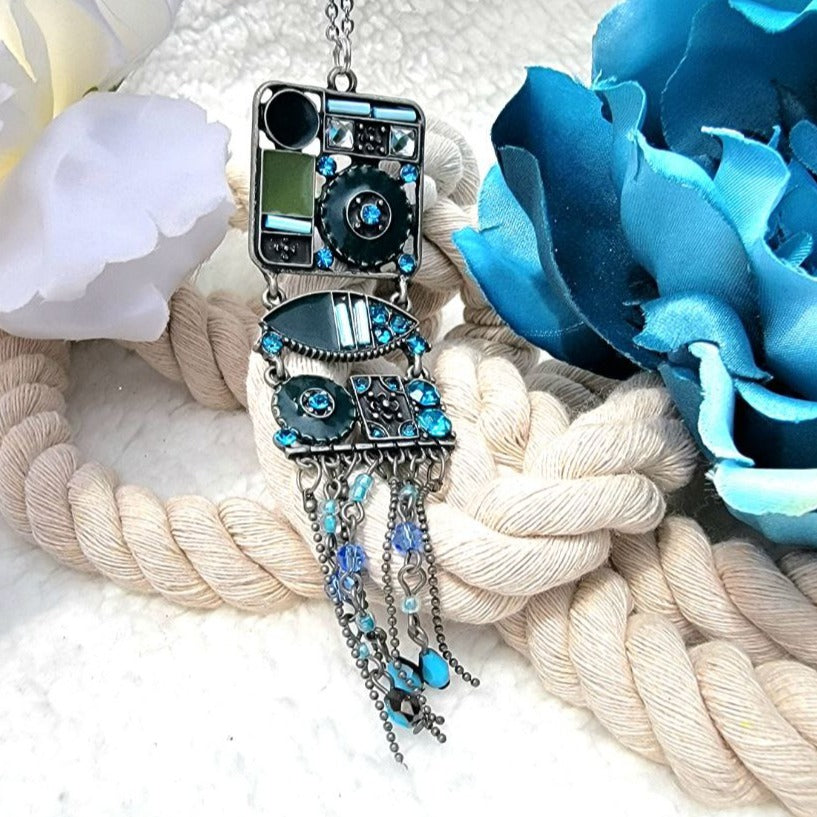 Cascading Silver & Turquoise Tassel Necklace