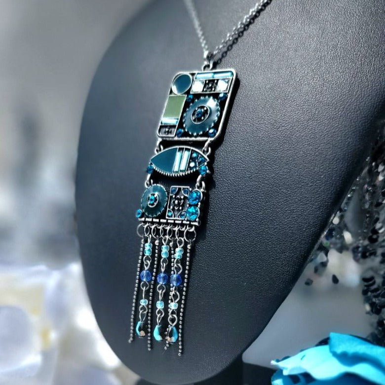 Cascading Silver & Turquoise Tassel Necklace