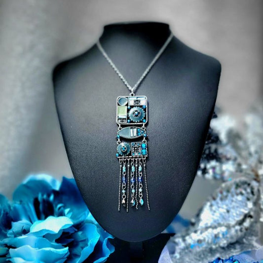 Cascading Silver & Turquoise Tassel Necklace