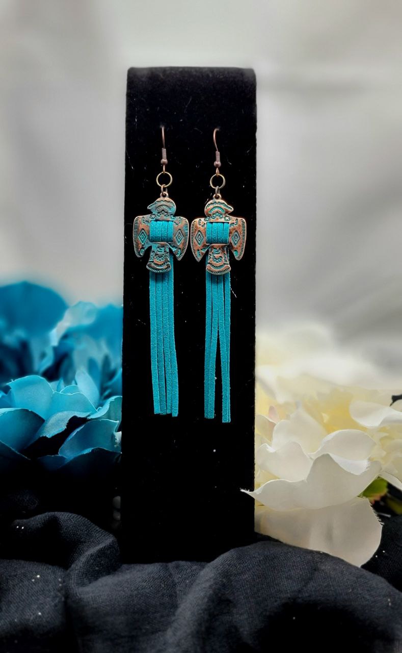 Teal Thunderbird Design Earring, Native American Jewelry, Navajo Turquoise Dangle, Tribal Accessory, American Indian, Ethnic Trend