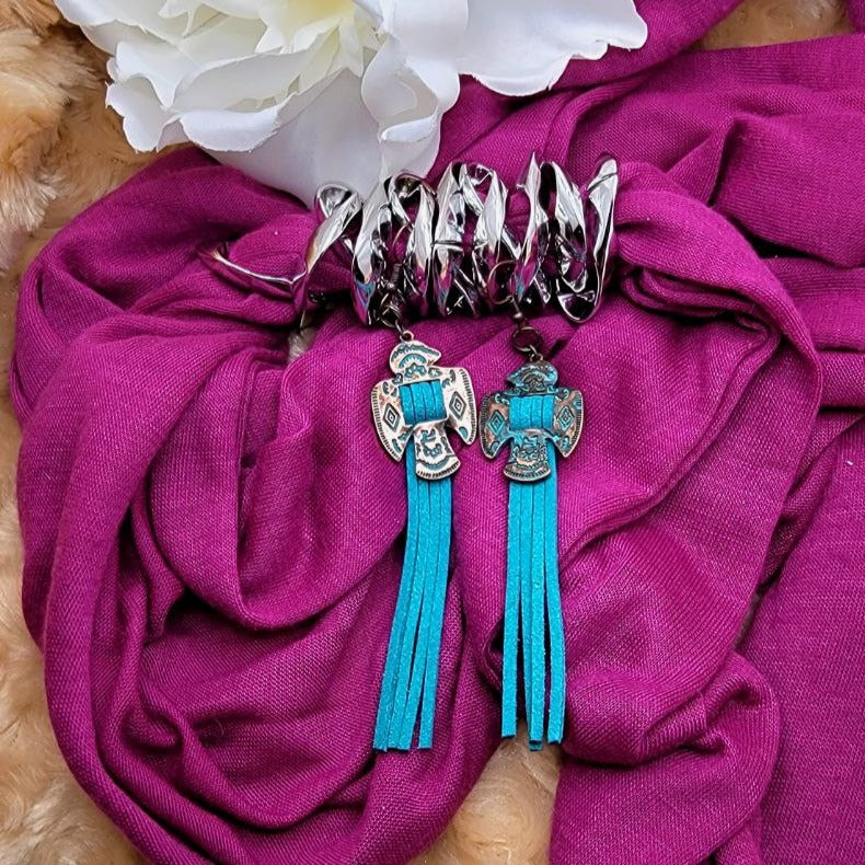 Teal Thunderbird Design Earring, Native American Jewelry, Navajo Turquoise Dangle, Tribal Accessory, American Indian, Ethnic Trend