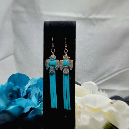 Teal Thunderbird Design Earring, Native American Jewelry, Navajo Turquoise Dangle, Tribal Accessory, American Indian, Ethnic Trend